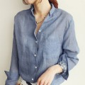 韓版牛仔棉麻襯衫 